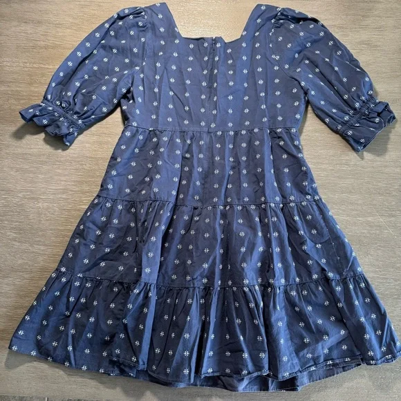 Madewell Square-Neck Puff-Sleeve Babydoll Dress Navy White 4 - Picture 4 of 12